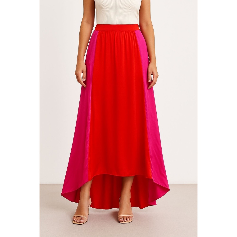 Petal + Pup Lulu Flowy Maxi Skirt Womens XL Colorblock Satin Orange Pink Glamour